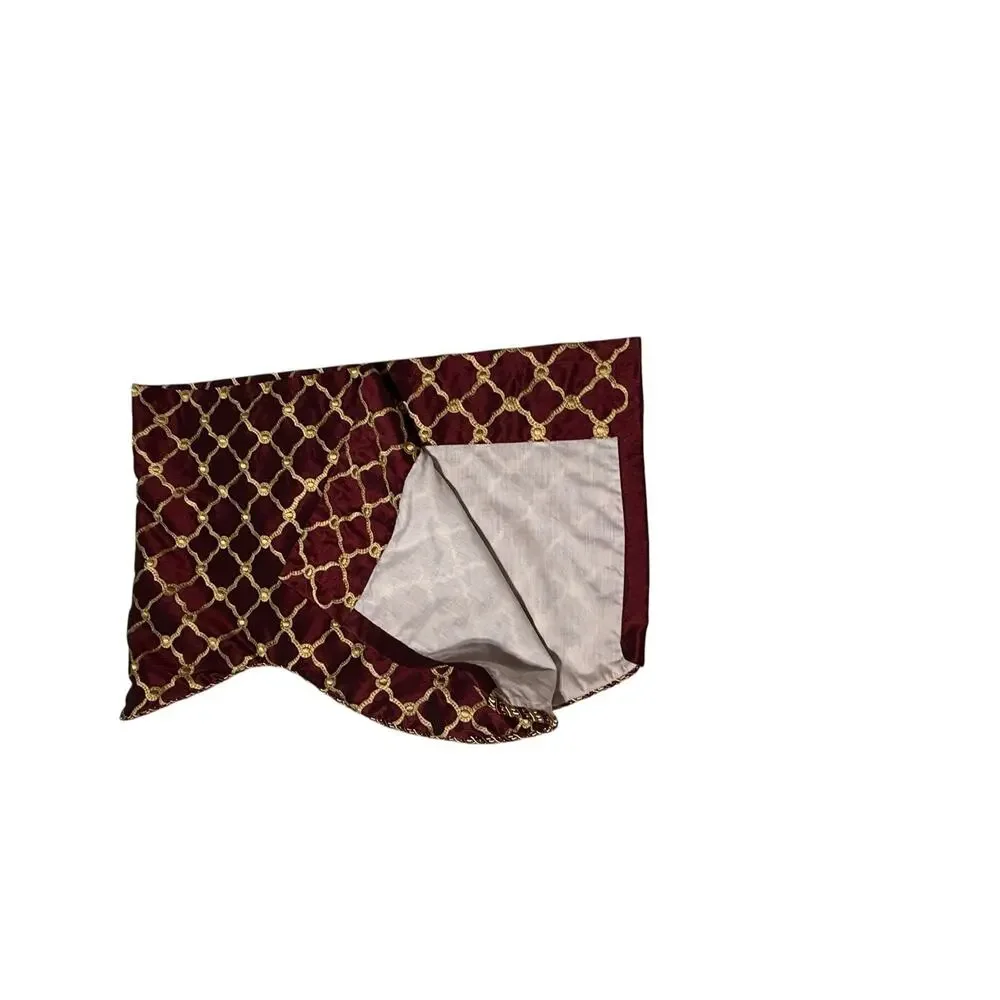 Set of 4 Red & Gold Embroidered Valances Short Curtains Scalloped Faux Silk